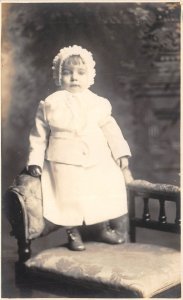 1910s RPPC Real Photo Postcard Young Child Standing On Chair