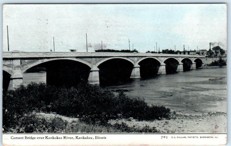 KANKAKEE, Illinois  IL    CEMENT BRIDGE Kankakee River  1911 Photoette Postcard