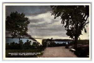 Night View From battery Park Lake Champlain Vermont VT UNP WB Postcard U2