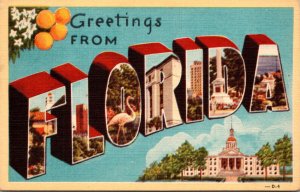 Florida Greetings From Large Letter Linen 1948 Dexter Press