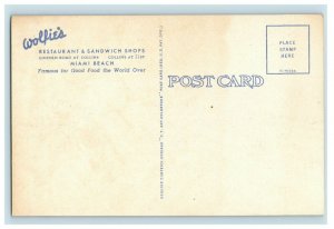 1950s Wolfie's Restaurant Inside View Miami Beach, FL. Postcard F74