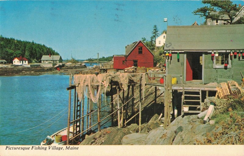 Fishing Village Maine Nets Crab Traps Postcard 2R3-402 