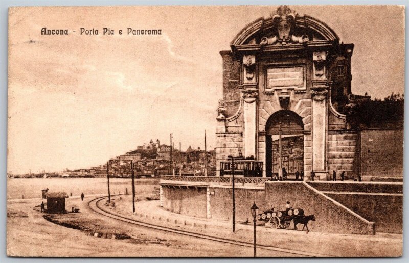 Vtg Ancona Italy Porta Pia Panorama Gateway Monument 1910s View Postcard