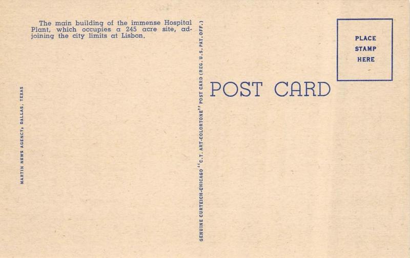 TX, Texas   VETERANS' HOSPITAL In DALLAS at LISBON  Military  c1940's Postcard