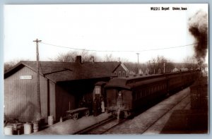 1916 Union Iowa M&STL Railway Railroad Train Depot Station RPPC Photo Postcard