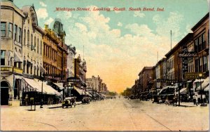 Postcard Michigan Street, Looking South in South Bend, Indiana