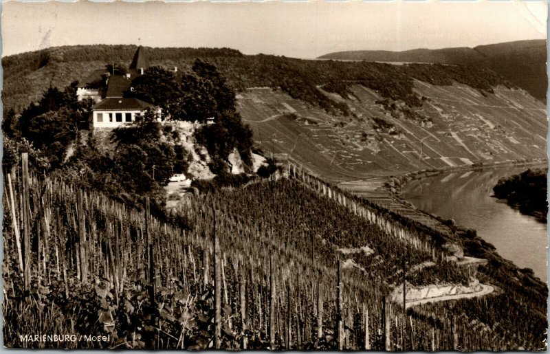 Vtg Zell Germany Marienburg Mosel River Catholic Church RPPC Real Photo Postcard