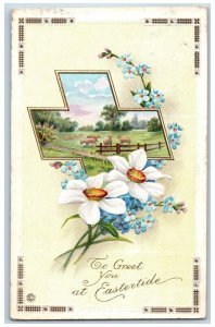 Easter Postcard Cross Flowers Embossed Des Moines Iowa IA 1916 Posted Antique