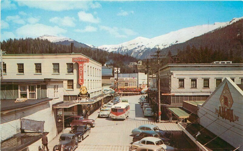 Automobiles Bus Main Street Ketchikan Alaska Postcard 1950s Dexter Ellis 20-3585 