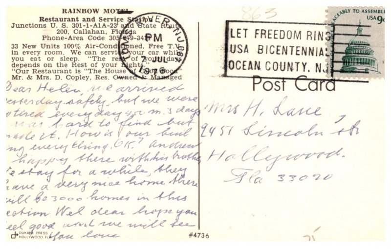 Florida  Callahan  Rainbow Motel