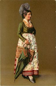 Vtg. Postcard Jungferntracht from Kt. Schwyz Woman Traditional Dress Switzerland