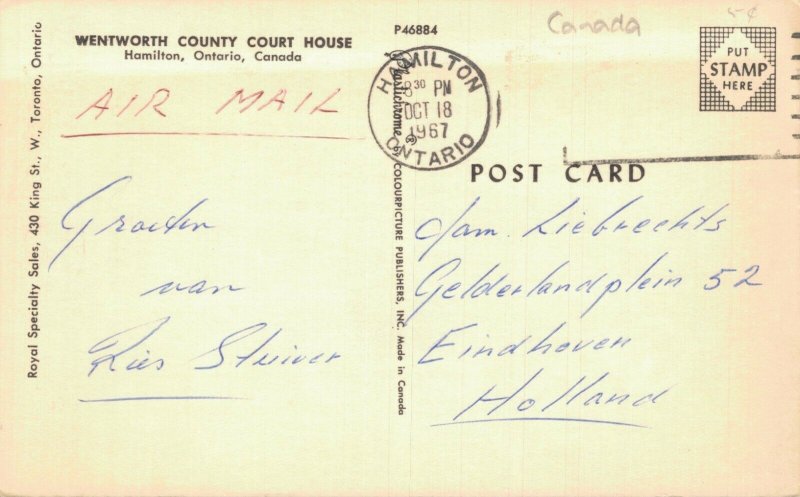 Canada Wentworth County Courthouse Hamilton Ontario Vintage Postcard 07.74