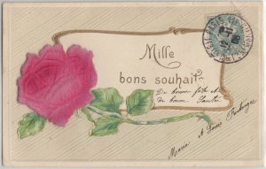 Very embossed velvet material novelty 1906 greetings postcard France 