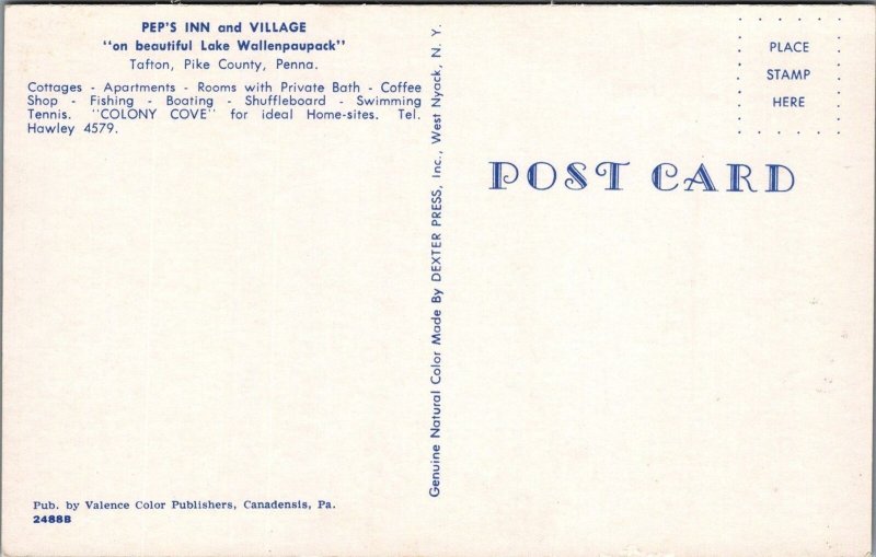 Postcard Pep's Inn + Village Lake Wallenpaupack Tafton Pike County PA