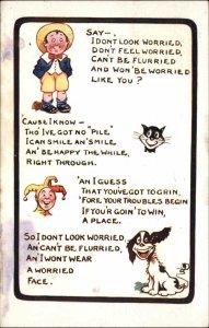 Comic Poem Jester Cat Dog and Little Boy c1910 Vintage Postcard