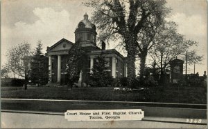 Toccoa Georgia GA Court House and First Baptist Church Vtg Dexter Press Postcard