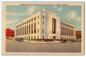 c1940's United States Post Office Building Cars St. Joseph Missouri MO Postcard