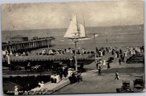 Asbury Avenue & Pier, Asbury Park NJ Sailboat Crowds Vintage Postcard K03