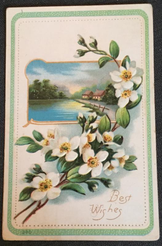 Postcard Used Missing Stamp “Best Wishes” Flowers Embossed LB