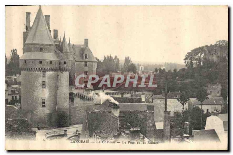 Old Postcard Langeais Chateau Bridge and Ruins