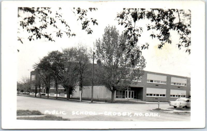 Crosby, North Dakota RPPC Real Photo Postcard "PUBLIC SCHOOL" Building
