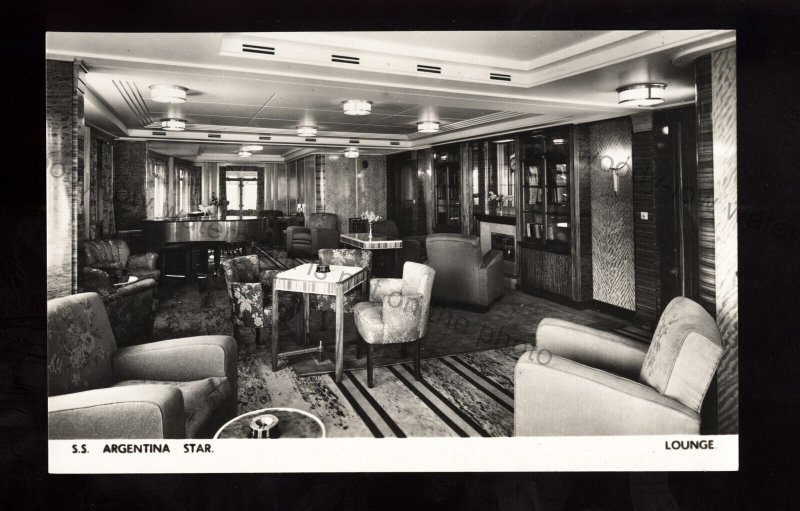 LS4273 - Blue Star Line Liner - Argentina Star - Built 1947 - Lounge - postcard