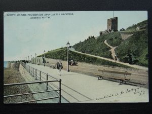 Wales ABERYSTWYTH South Marine Promenade & Castle c1907 Postcard by J.S. Peters