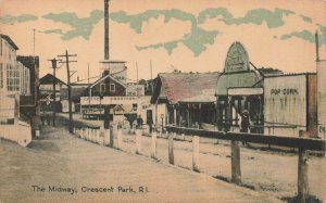 Crescent Park RI The Midway Popcorn Sign Ice Cream Wagon Postcard