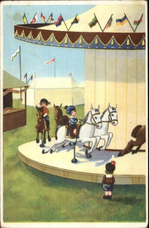 Children on Merry-Go-Round Carousel SWSB #9127 Postcard