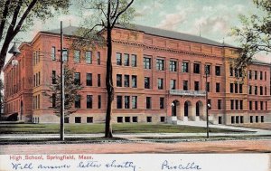 High School, Springfield, Mass., Very Early Postcard, Used in 1909