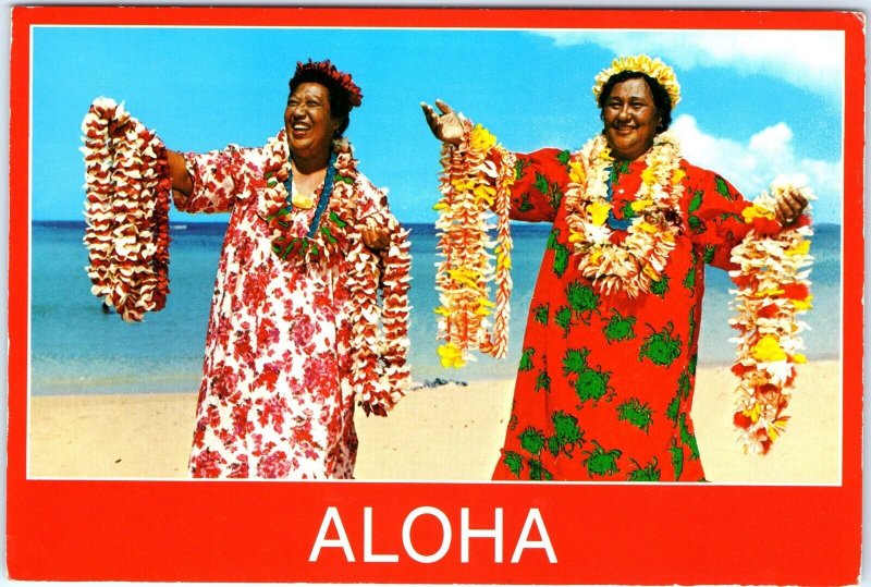 c1980s Honolulu, HI Aloha Greeting Hawaiian Ladies Leis Beach Chrome 4x6 PC M17