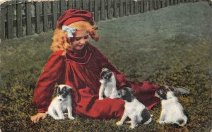 YOUNG GIRL WITH 4 DOGS SEBASTOPOL CALIFORNIA POSTCARD 1915
