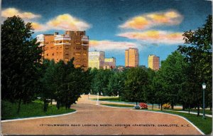 Vtg Charlotte North Carolina NC Dilworth Road Addison Apartments 1940s Postcard