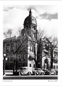 Courthouse bell tower clock antique cars Billings Montana Postcard