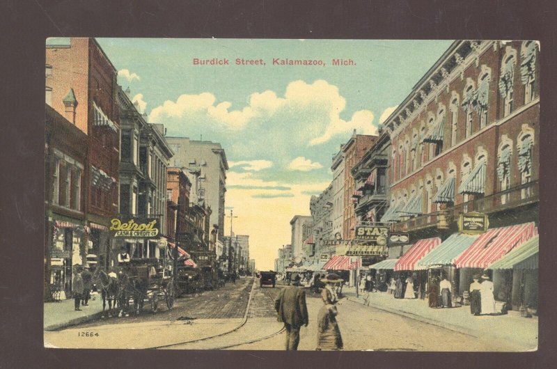 KALAMAZOO MICHIGAN DOWNTOWN BURDICK STREET SCENE VINTAGE POSTCARD