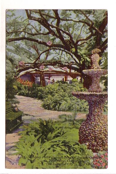 Fountain, Winding Paths, Sunken Gardens, St Petersburg, Florida, Sun News Co