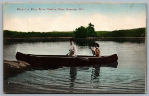 Postcard Kearney Ontario c1910 Finish Of Four Mile Paddle Ladies Canoeing