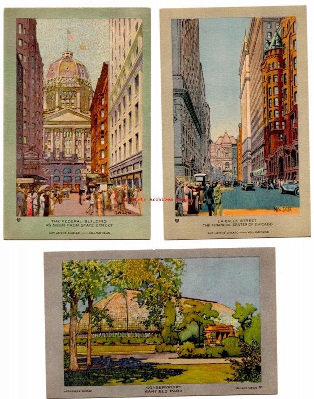 12 Postcards Set, M.W. Sater, Volland Views, Art Lovers' Chicago