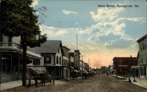 SPRINGVALE ME Main Street Horse & Wagon c1910 Postcard