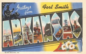 GREETINGS FROM FORT SMITH ARKANSAS CURT TEICH LARGE LETTER POSTCARD (1940s)