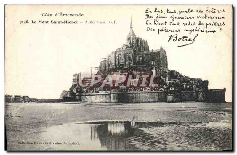 Old Postcard Mont Saint Michel At low tide Botrel