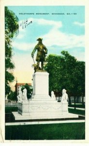 Oglethorpe Monument 1933 Savannah GA Georgia postcard