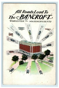 1915 All Roads Lead To Bancroft Worcester Massachusetts MA Antique Postcard  