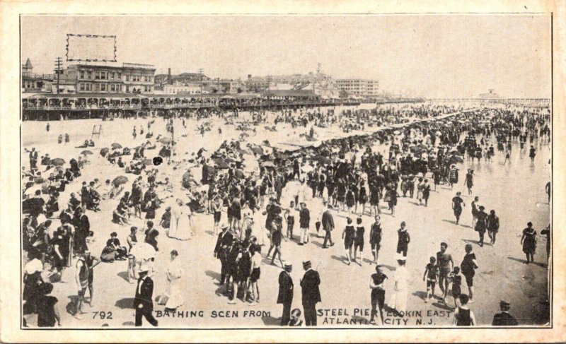 New Jersey Atlantic City Bathing Scene From Steel Pier Looking East