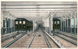 Vintage Postcard 1910's Express Trains In Subways At Spring Street New York NY