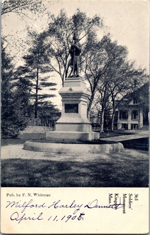 Soldiers Monument, Kingston MA Undivided Back Vintage Postcard L43