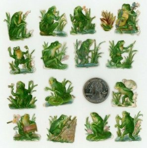 1870's-80's Lovely Anthropomorphic Frogs Lot Of 16 Victorian Die Cut X105