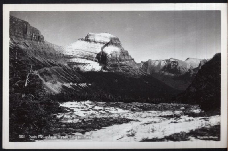 Montana Sun Mountain from LOGAN PASS Glacier National Park - RPPC