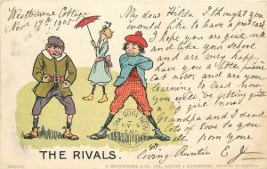 Postcard 1905 Romance Rivals fight artist comic humor undivided 23-13204