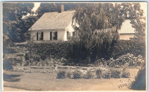 c1910s Endearing House & Garden RPPC Real Photo Postcard Bush Wall Cute Home A85
